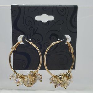 crystal glass beaded cluster hoop earring topaz & gold